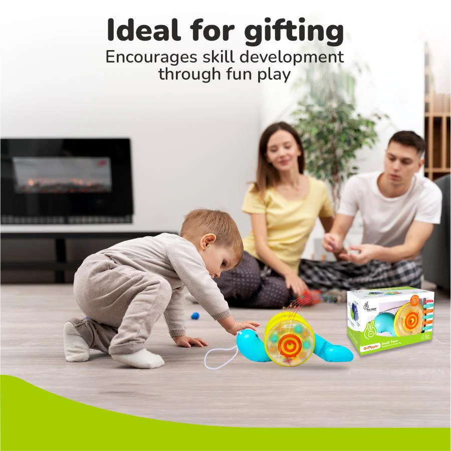 Orapple Snail Tune BPA-Free Musical Pull Toy for Kids with Lights & Music - Blue Yellow - Image 6