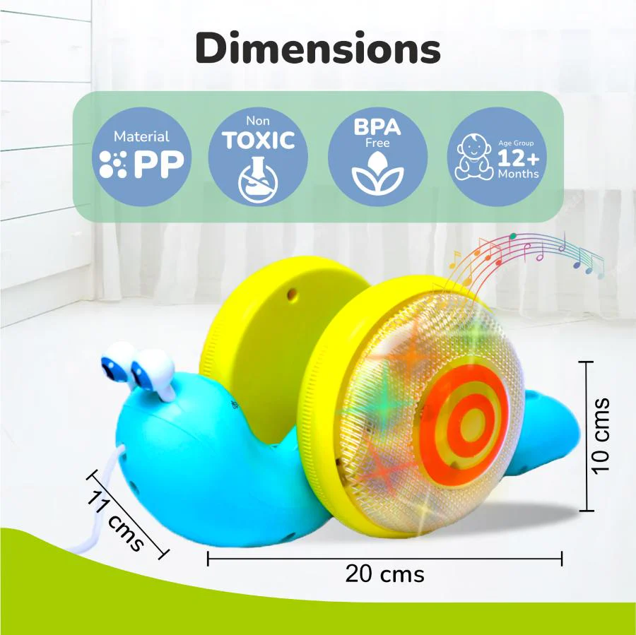 Orapple Snail Tune BPA-Free Musical Pull Toy for Kids with Lights & Music - Blue Yellow - Image 7