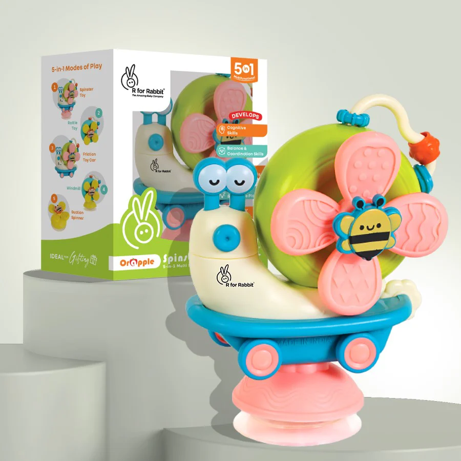 Orapple Spinster – 5-in-1 Multi-Activity Toy for Kids Rattle Toy for Babies - Blue Cream