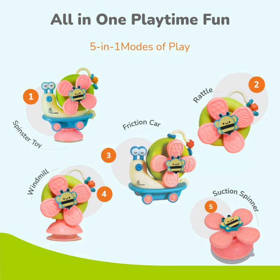 Orapple Spinster – 5-in-1 Multi-Activity Toy for Kids Rattle Toy for Babies - Blue Cream - Image 2