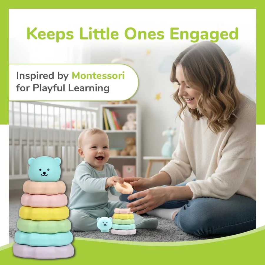 Orapple Teddy Stacker - Fun & Safe Educational Stacking Toy for Babies - Blue Teddy - Image 3