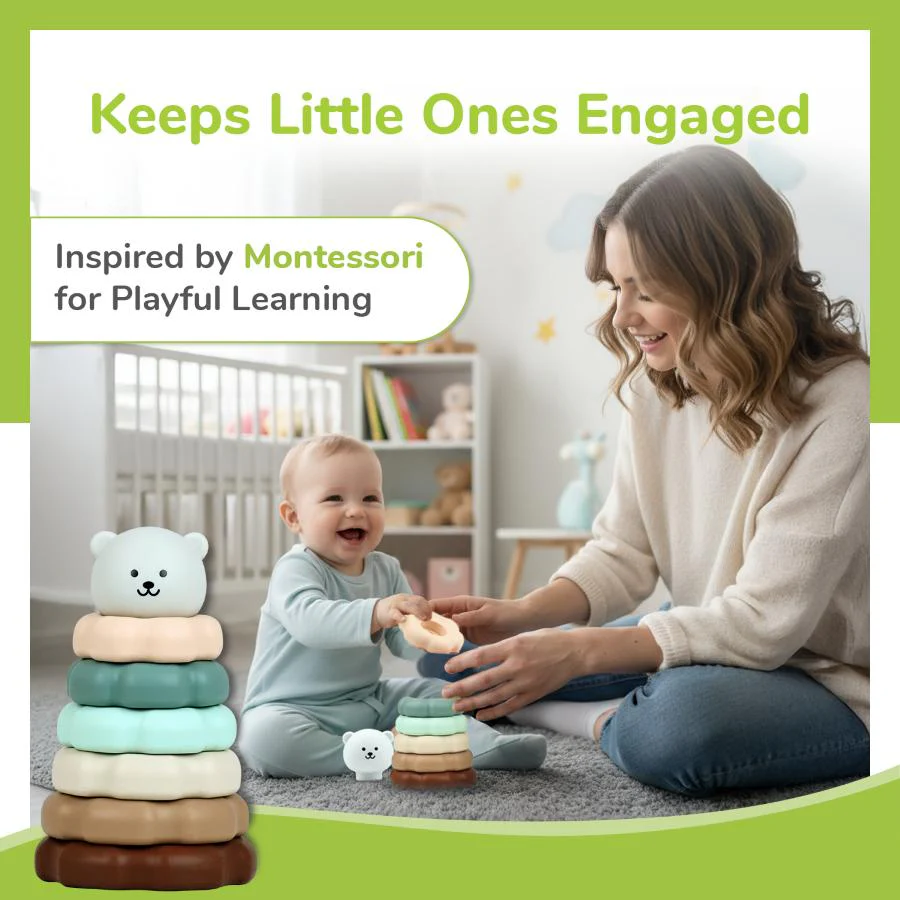 Orapple Teddy Stacker - Fun & Safe Educational Stacking Toy for Babies - Grey Teddy - Image 3