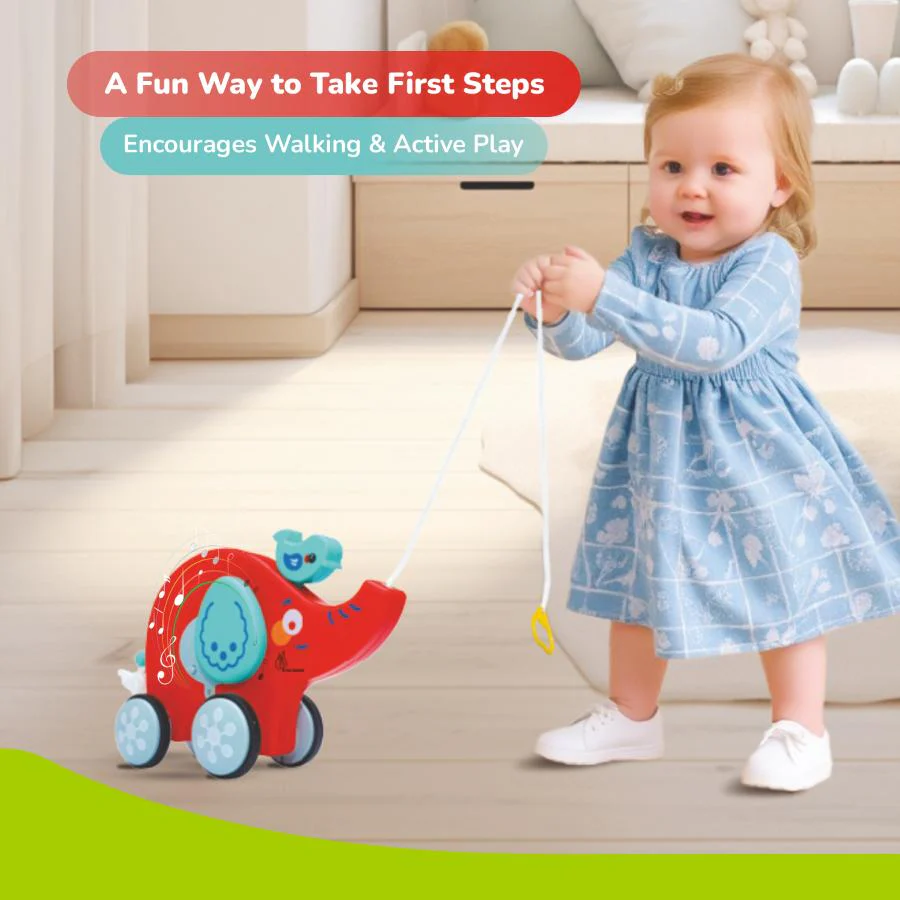 Orapple Trunky Fun & Safe Musical Pull-Along Toy for Toddlers - Red Blue - Image 3