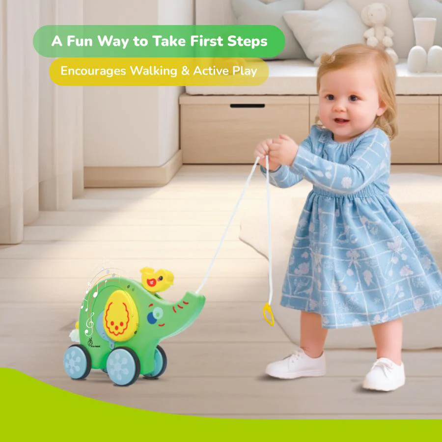 Orapple Trunky Fun & Safe Musical Pull-Along Toy for Toddlers - Green Yellow - Image 3