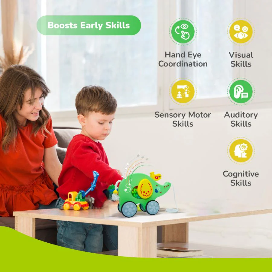 Orapple Trunky Fun & Safe Musical Pull-Along Toy for Toddlers - Green Yellow - Image 5