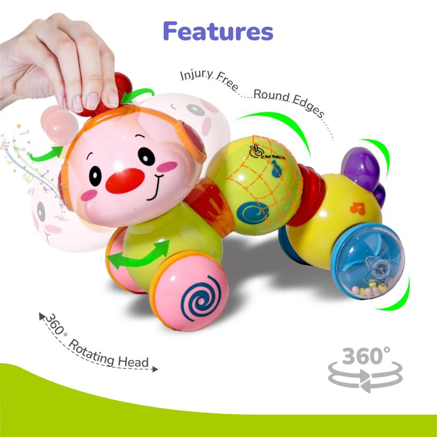 Orapple Wiggle Colorful Musical Push Toy for Kids - Yellow Multi - Image 4