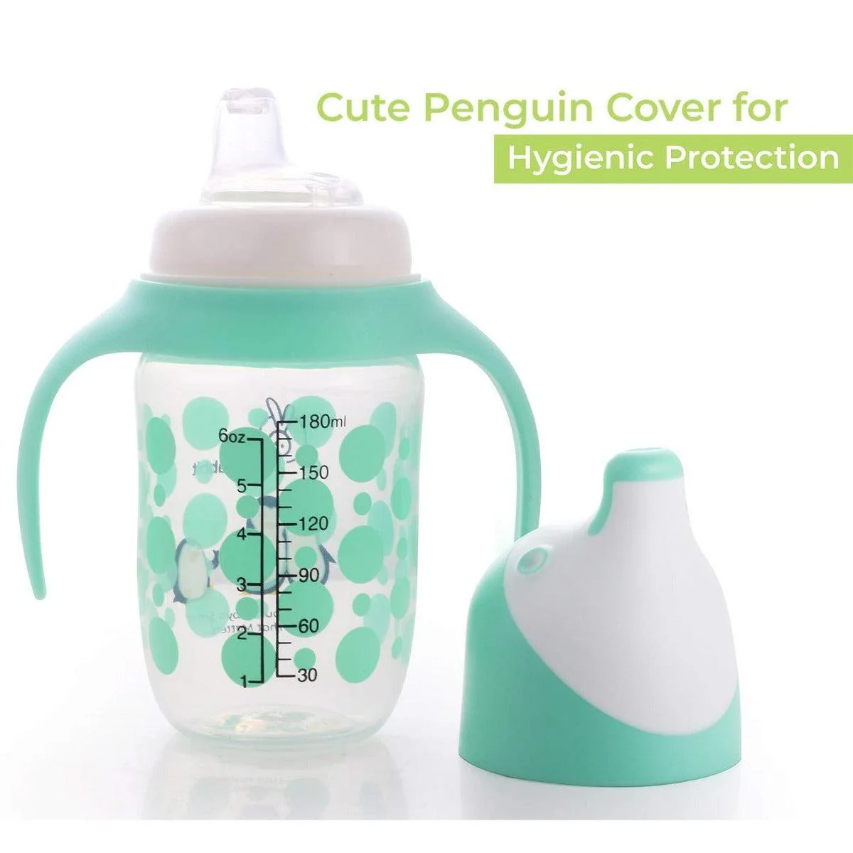 Penguin Spout Cup Sipper Bottle for Babies 180ml - Green - Image 5