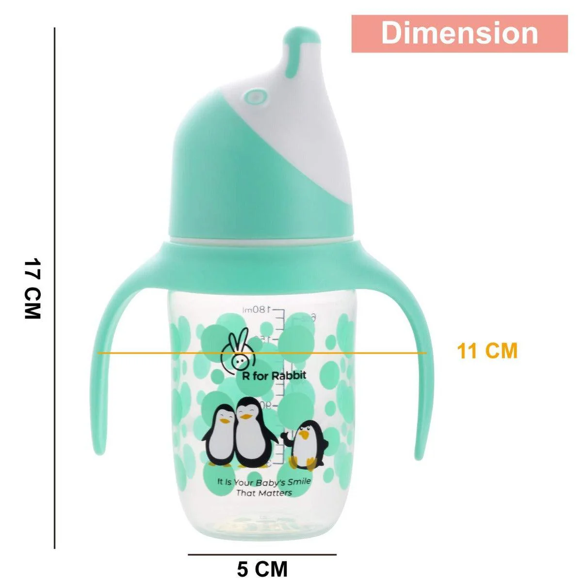 Penguin Spout Cup Sipper Bottle for Babies 180ml - Green - Image 6