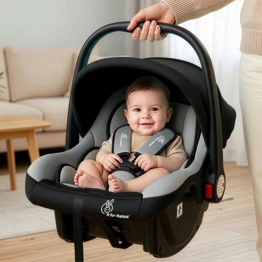 Picaboo 4 In 1 Multipurpose Baby Carry Cot With Personalized Name Tag - Black Grey