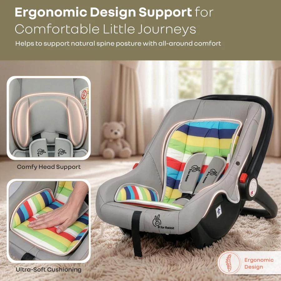 Picaboo 4 In 1 Multipurpose Baby Carry Cot Cum Car Seat With Safety Belt - Rainbow - Image 5
