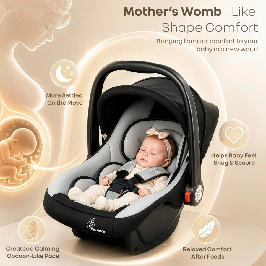 Picaboo 4 In 1 Multipurpose Baby Carry Cot Cum Car Seat With Safety Belt - Black Grey - Image 4