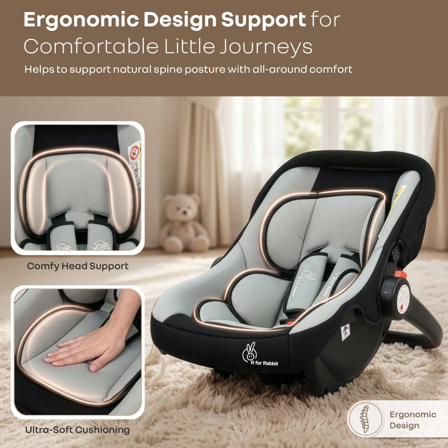 Picaboo 4 In 1 Multipurpose Baby Carry Cot Cum Car Seat With Safety Belt - Black Grey - Image 5