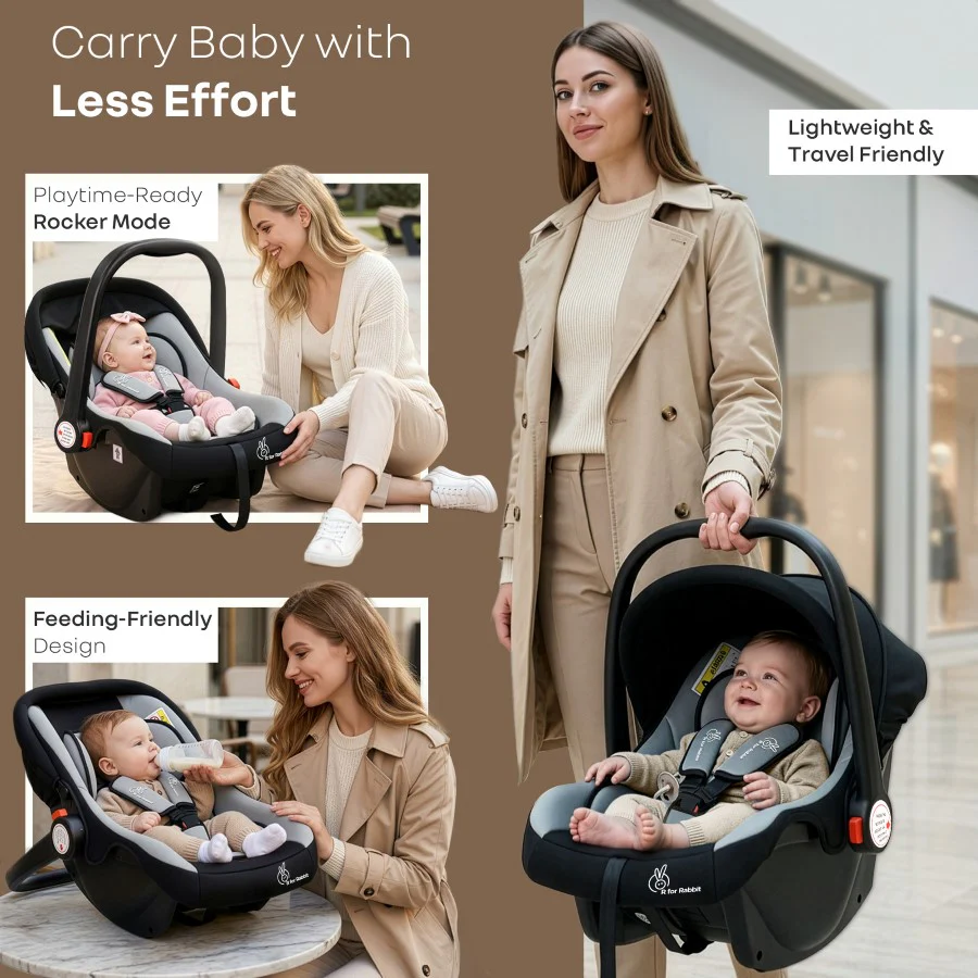 Picaboo 4 In 1 Multipurpose Baby Carry Cot Cum Car Seat With Safety Belt - Black Grey - Image 6