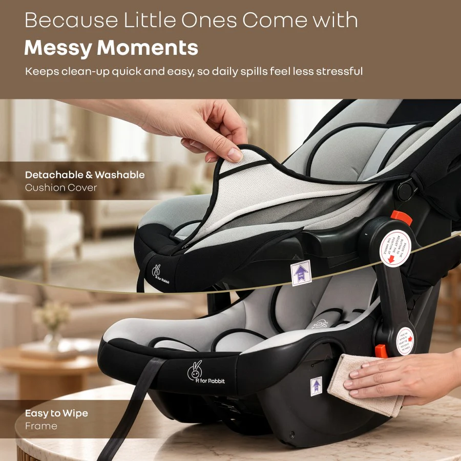 Picaboo 4 In 1 Multipurpose Baby Carry Cot Cum Car Seat With Safety Belt - Black Grey - Image 8