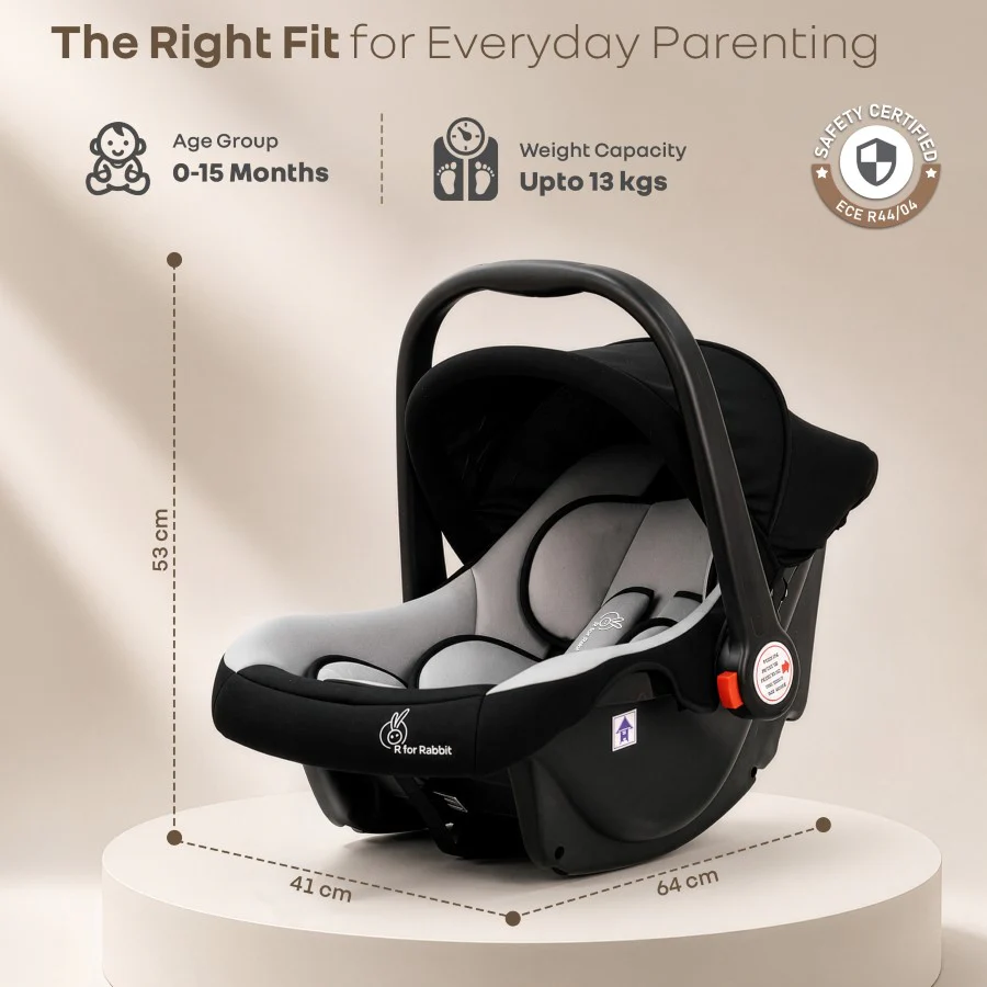 Picaboo 4 In 1 Multipurpose Baby Carry Cot Cum Car Seat With Safety Belt - Black Grey - Image 9