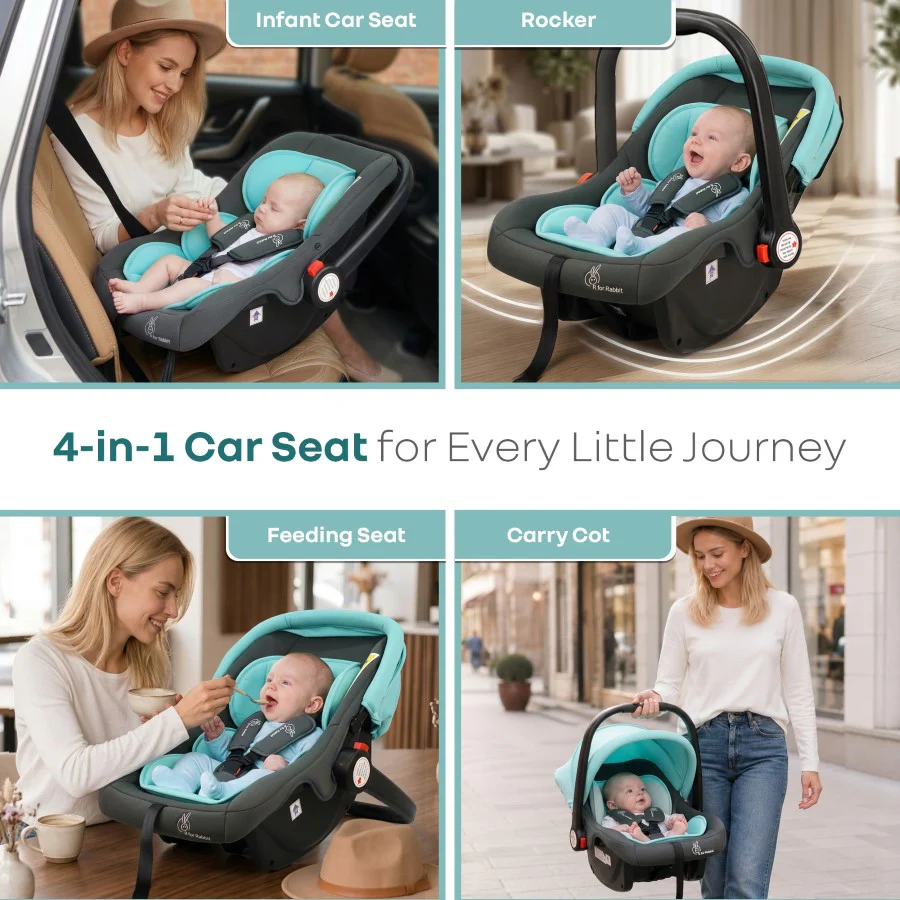 Picaboo 4 In 1 Multipurpose Baby Carry Cot Cum Car Seat With Safety Belt - Blue Grey - Image 2