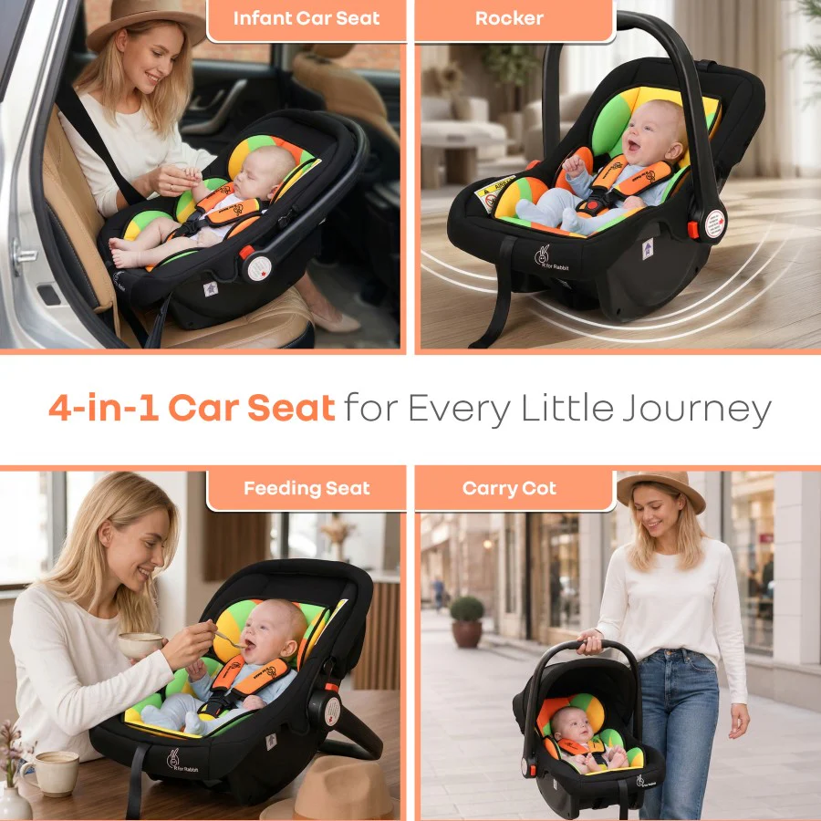 Picaboo 4 In 1 Multipurpose Baby Carry Cot Cum Car Seat With Safety Belt - Colorful - Image 2