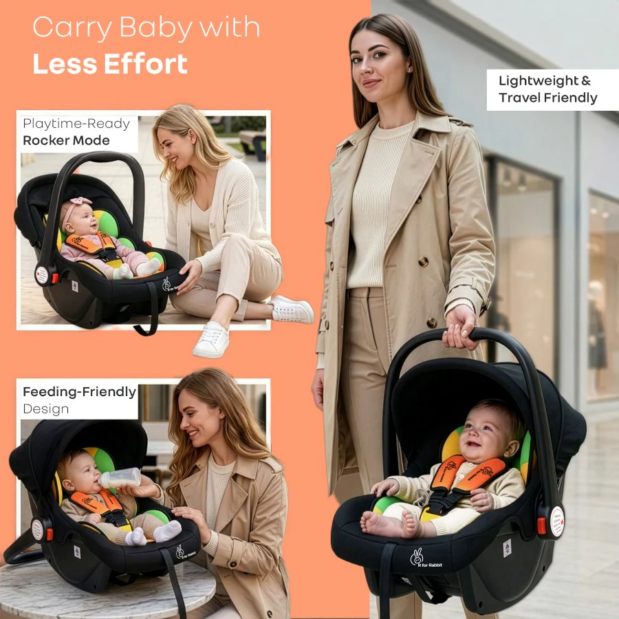Picaboo 4 In 1 Multipurpose Baby Carry Cot Cum Car Seat With Safety Belt - Colorful - Image 6