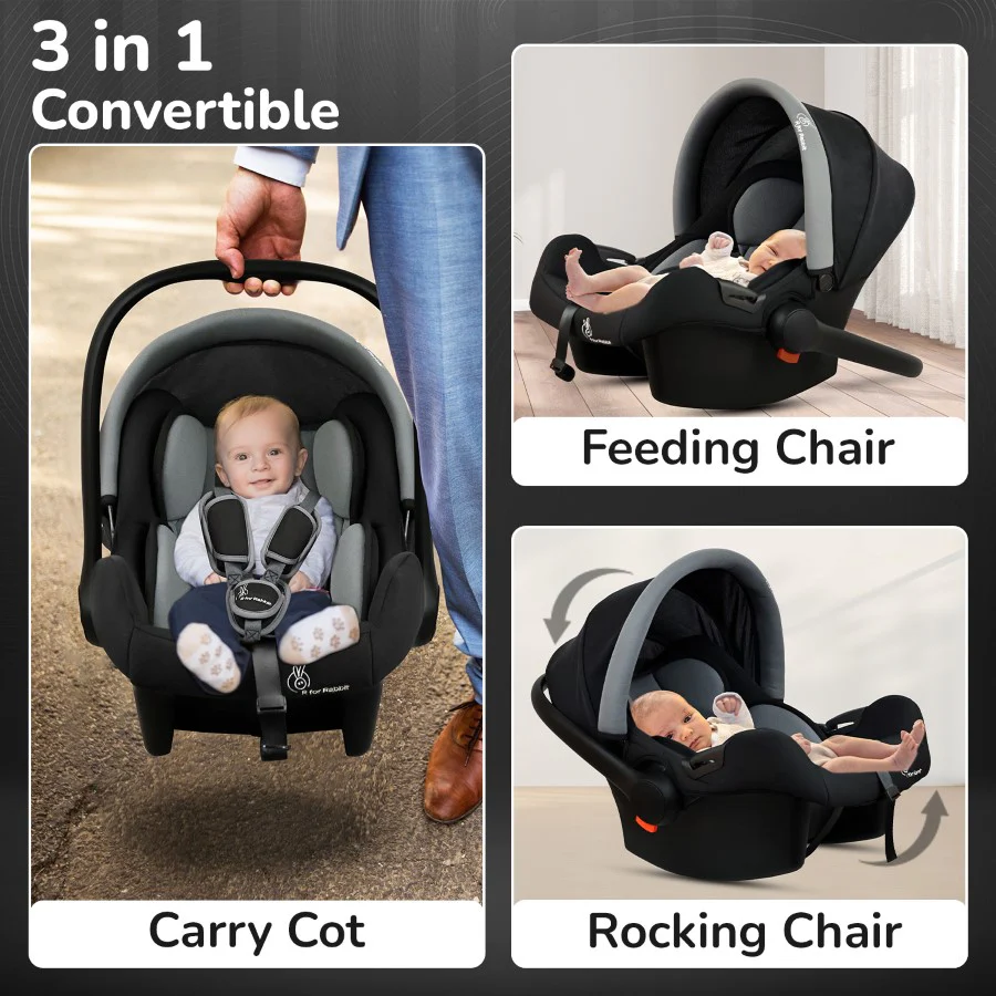 Picaboo Sportz – 3-In-1 Convertible Carry Cot, Rocker & Feeding Chair - Grey Black - Image 2