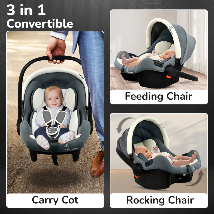 Picaboo Sportz – 3-In-1 Convertible Carry Cot, Rocker & Feeding Chair - Light Grey - Image 2