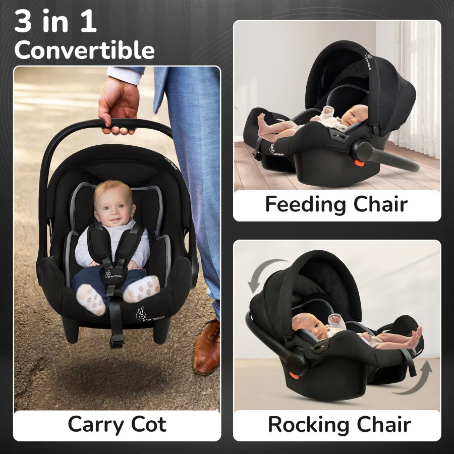 Picaboo Sportz – 3-In-1 Convertible Carry Cot, Rocker & Feeding Chair - Pure Black - Image 2