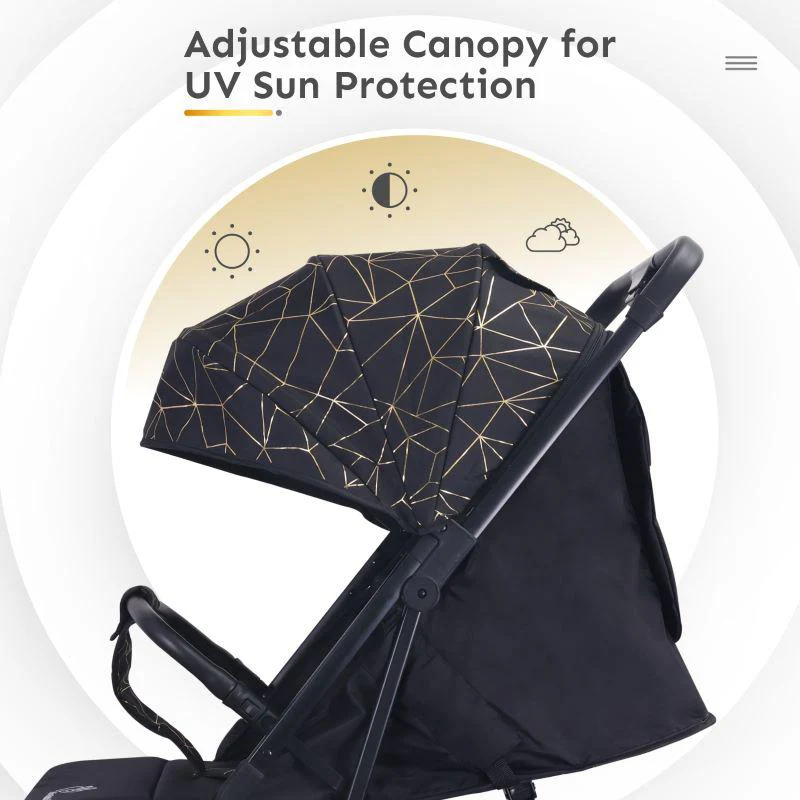 Pocket Air Stroller One Hand Fold, Light Weight, Travel Friendly, Adjustable Canopy - Black - Image 5