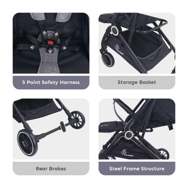 Pocket Air Stroller One Hand Fold, Light Weight, Travel Friendly, Adjustable Canopy - Grey - Image 5
