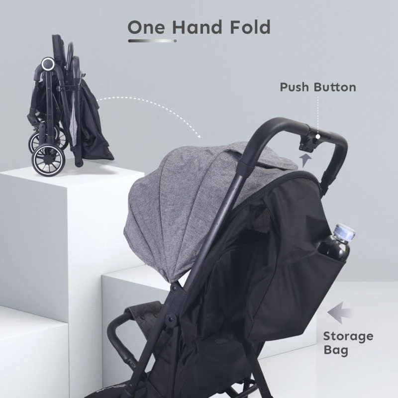 Pocket Air Stroller One Hand Fold, Light Weight, Travel Friendly, Adjustable Canopy - Grey - Image 7