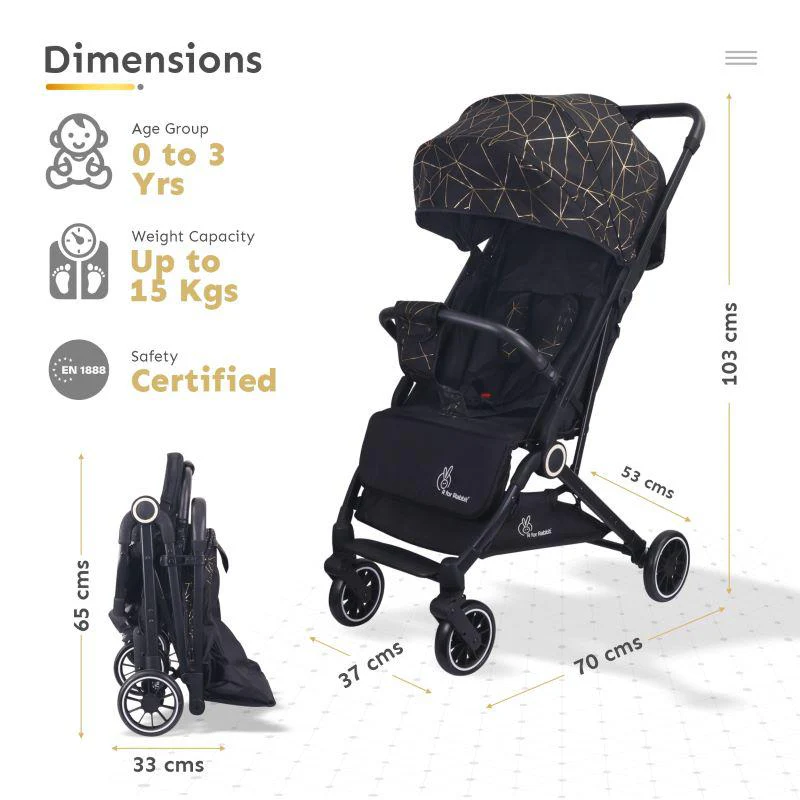 Pocket Air Baby Stroller With Personalized Name Plate - Black - Image 3