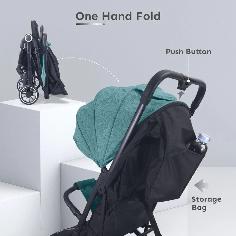 Pocket Air Baby Stroller With Personalized Name Plate - Green Black - Image 4