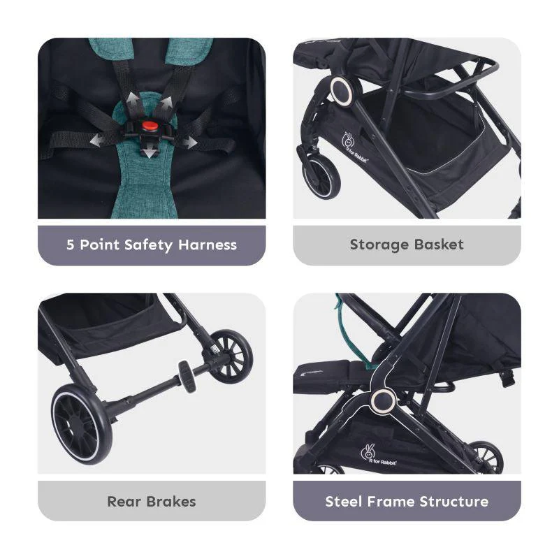 Pocket Air Baby Stroller With Personalized Name Plate - Green Black - Image 8