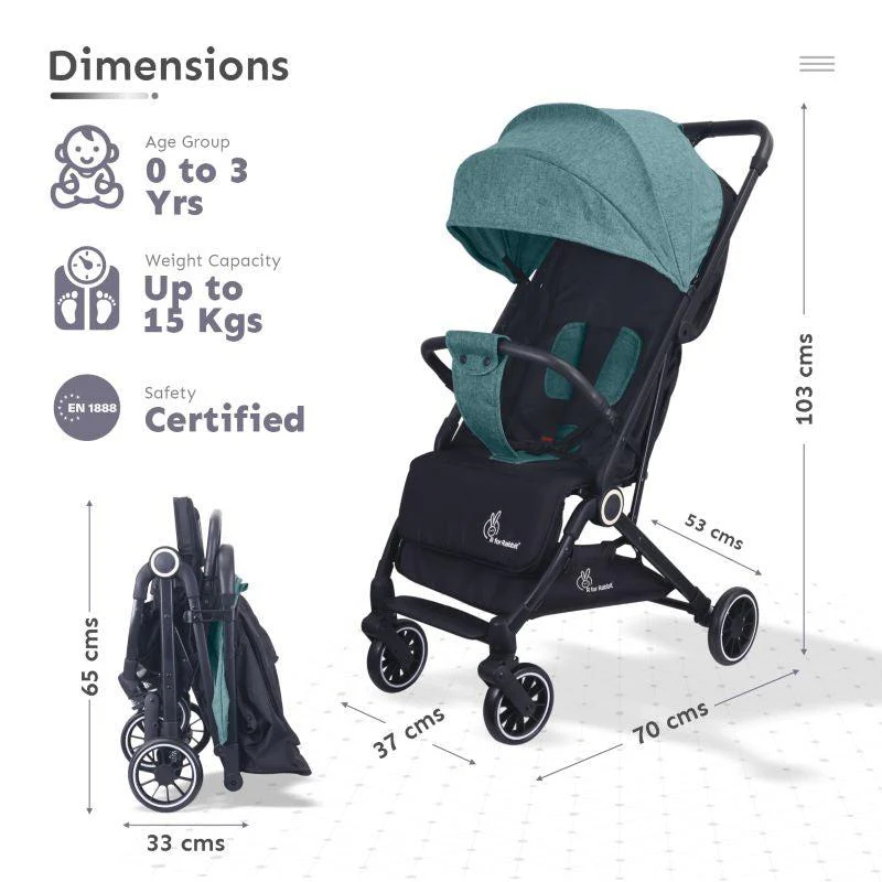Pocket Air Baby Stroller With Personalized Name Plate - Green Black - Image 9