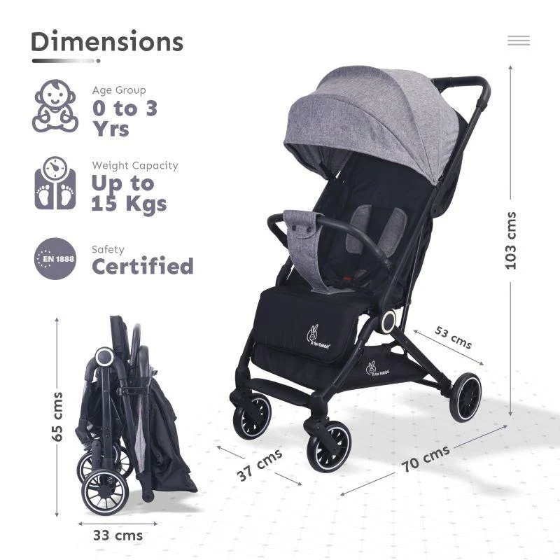 Pocket Air Baby Stroller With Personalized Name Plate - Grey - Image 4