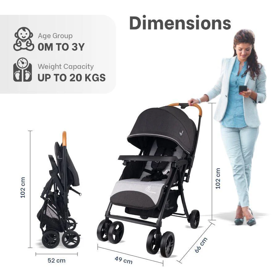 Poppins Joy Baby Stroller With Personalized Name Plate - Black Grey - Image 10