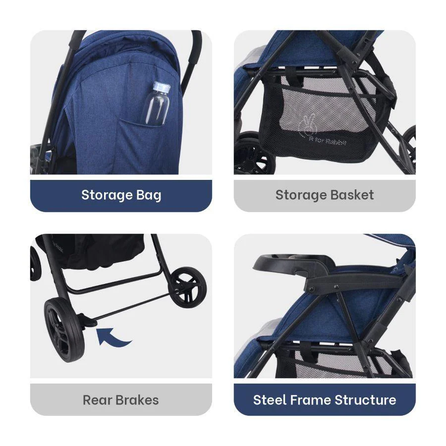 Poppins Joy Baby Stroller With Personalized Name Plate - Blue Grey - Image 10