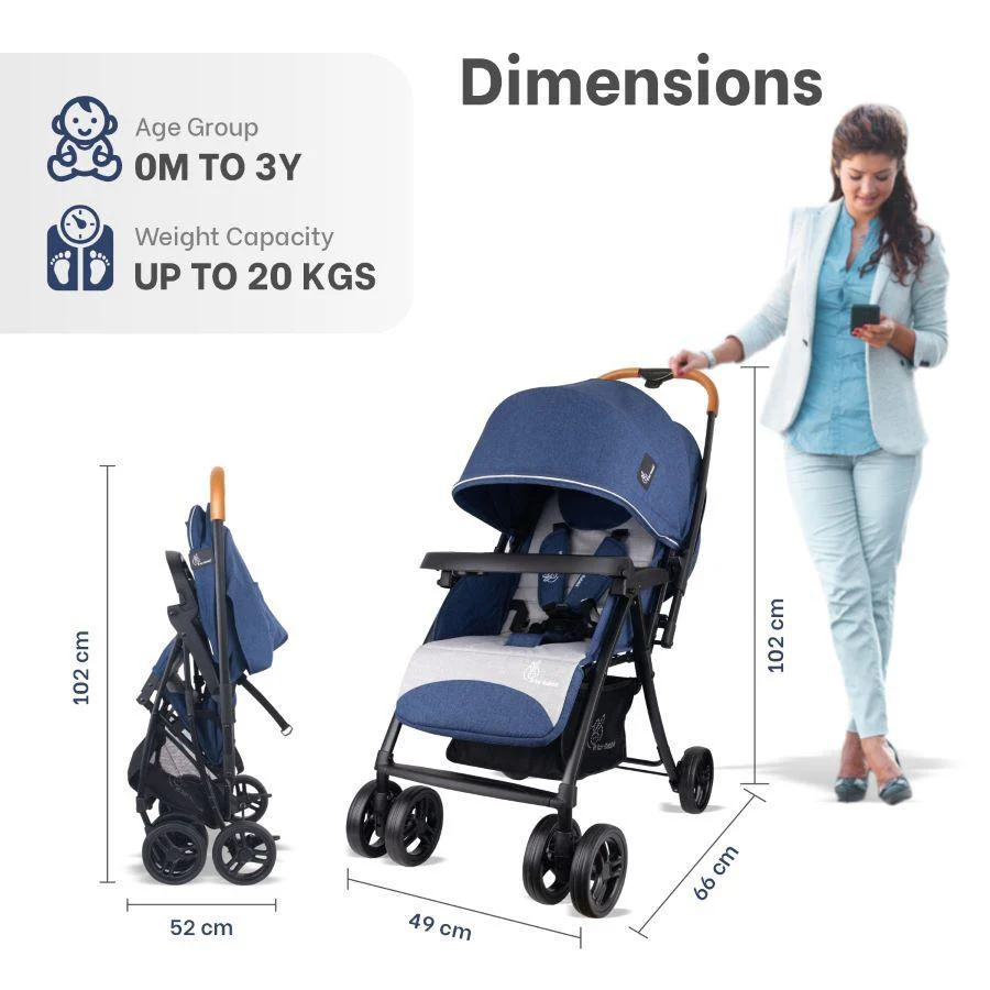 Poppins Joy Baby Stroller With Personalized Name Plate - Blue Grey - Image 11
