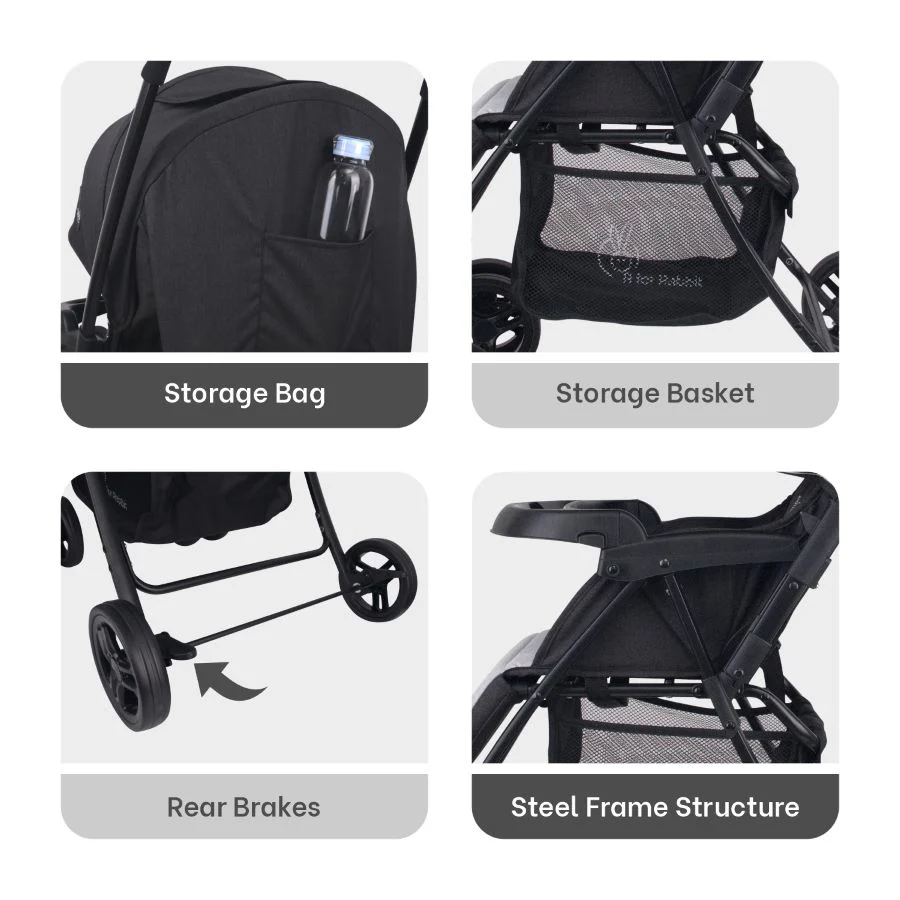 Poppins Joy Cute Stroller For Kids - Black Grey - Image 8