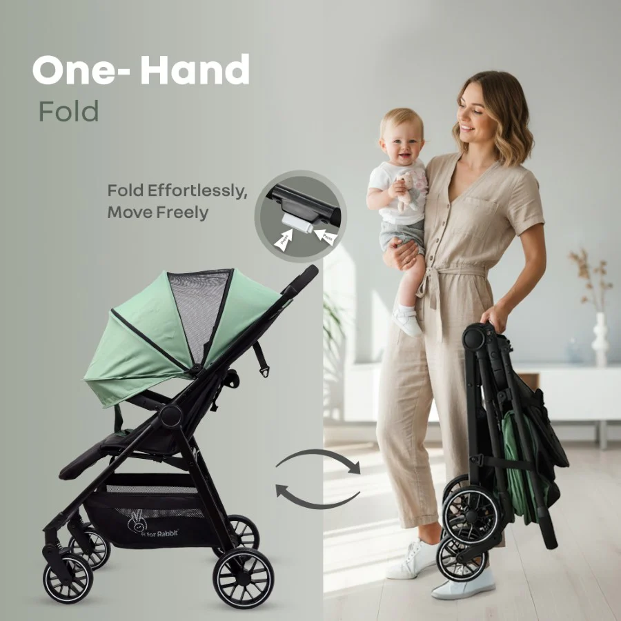 Poppins Neo Baby Stroller, Travel Stroller with 5-Point Harness & One-Hand Fold - Olive Green - Image 2