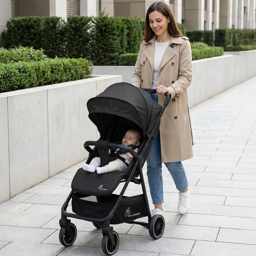 Poppins Neo Baby Stroller, Travel Stroller with 5-Point Harness & One-Hand Fold - Pure Black