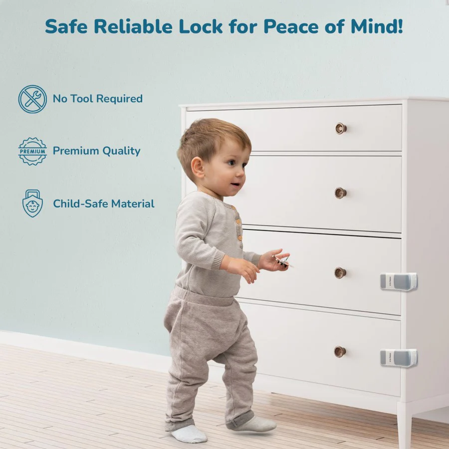 Protector Plus Drawer Locker Baby Safety Lock for Drawers - Grey - Image 3
