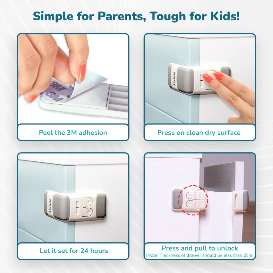 Protector Plus Drawer Locker Baby Safety Lock for Drawers - Grey - Image 5