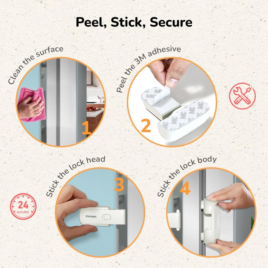 Protector Plus Fridge Locker Baby Safety Fridge Lock with 3M Adhesive - White - Image 4