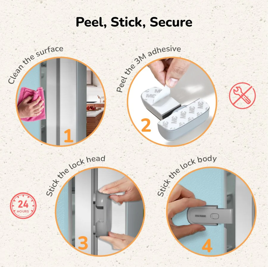 Protector Plus Fridge Locker Baby Safety Fridge Lock with 3M Adhesive - Grey - Image 4