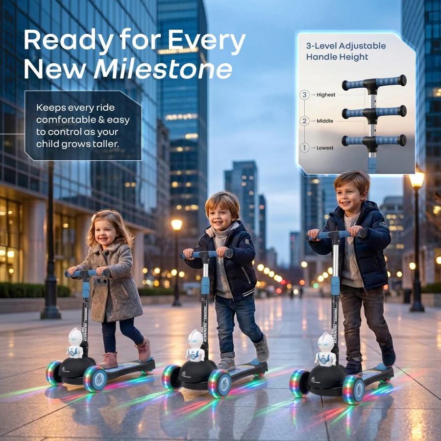 Road Runner Astro Scooter For Kids With PU LED Wheels - Black - Image 3