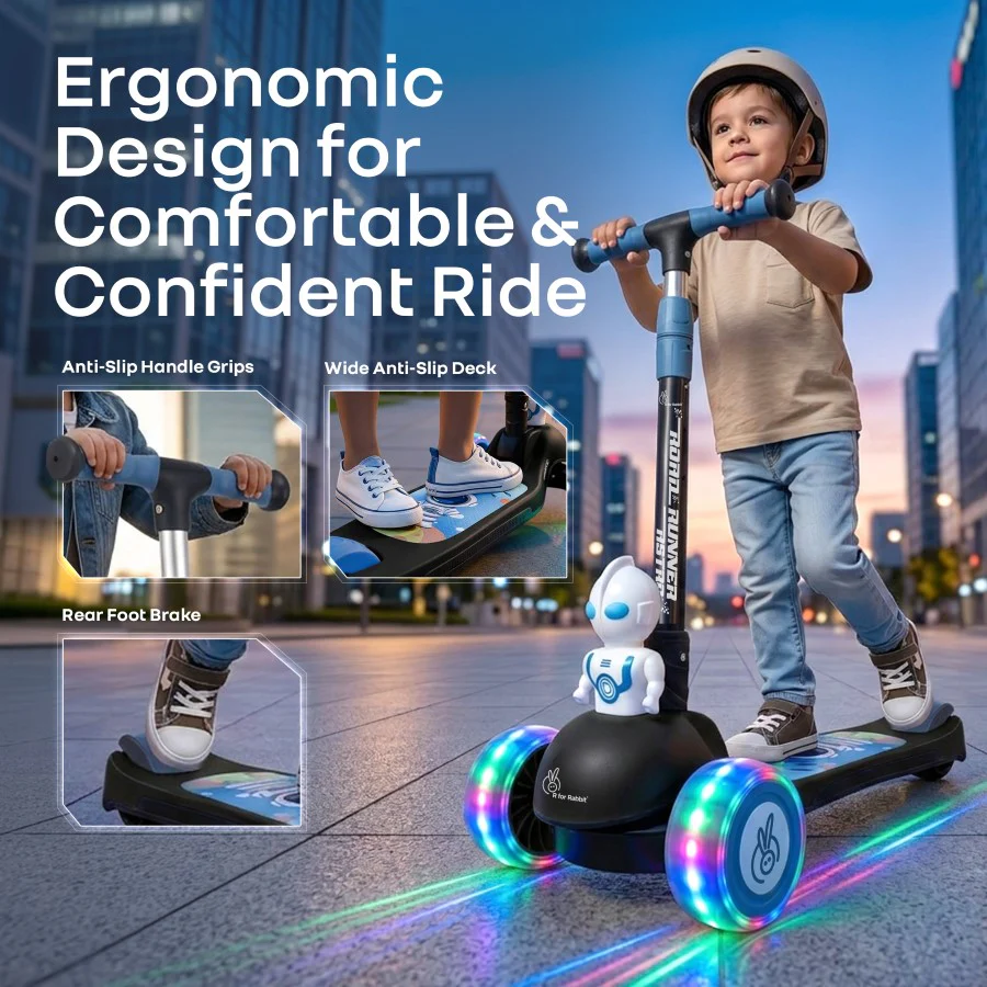 Road Runner Astro Scooter For Kids With PU LED Wheels - Black - Image 5