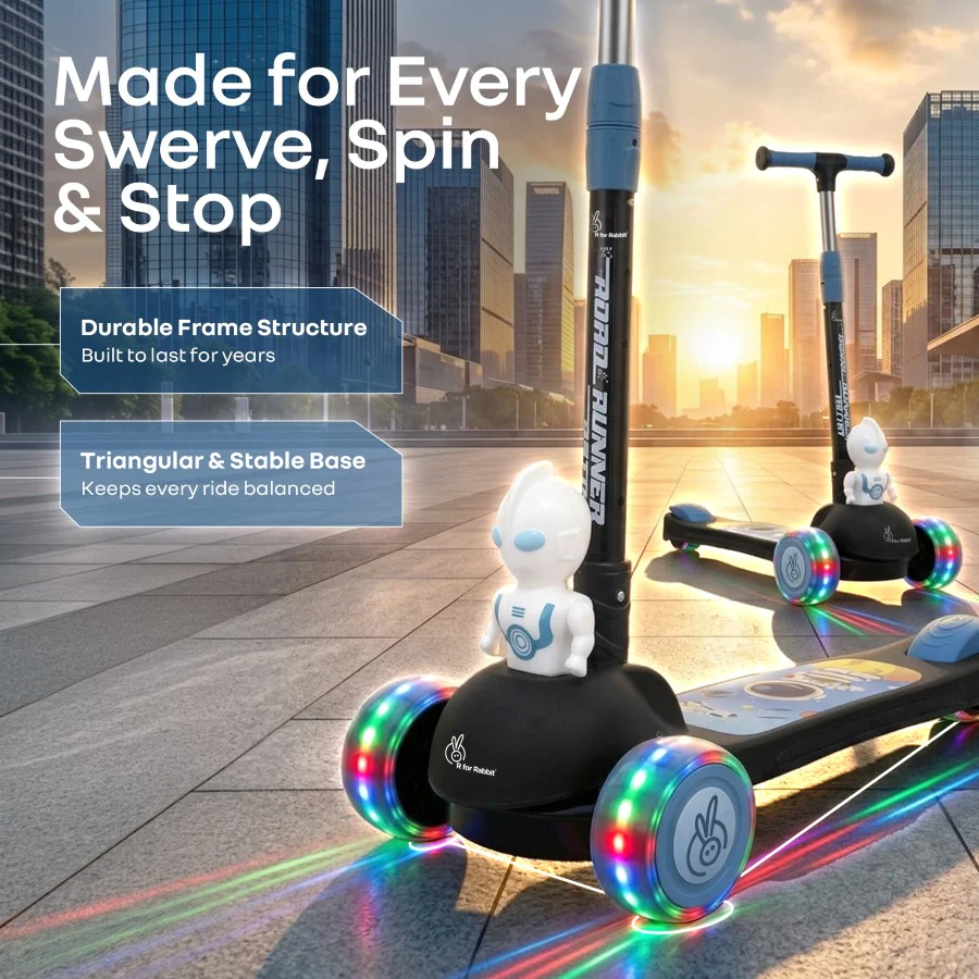 Road Runner Astro Scooter For Kids With PU LED Wheels - Black - Image 6