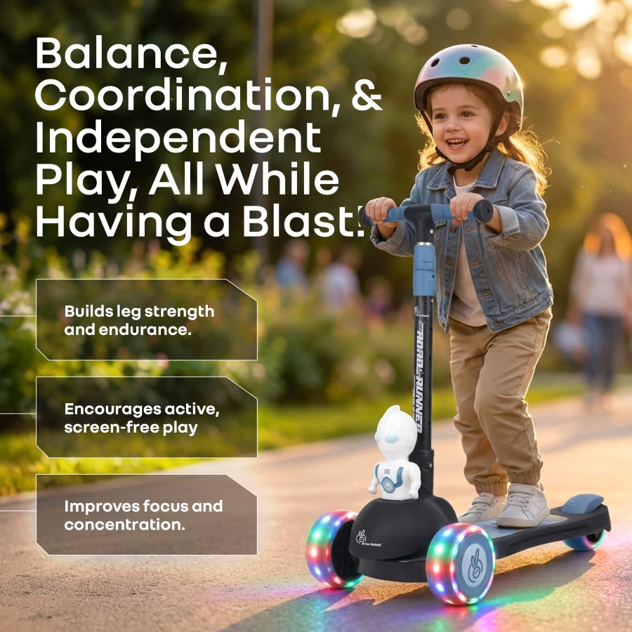 Road Runner Astro Scooter For Kids With PU LED Wheels - Black - Image 8