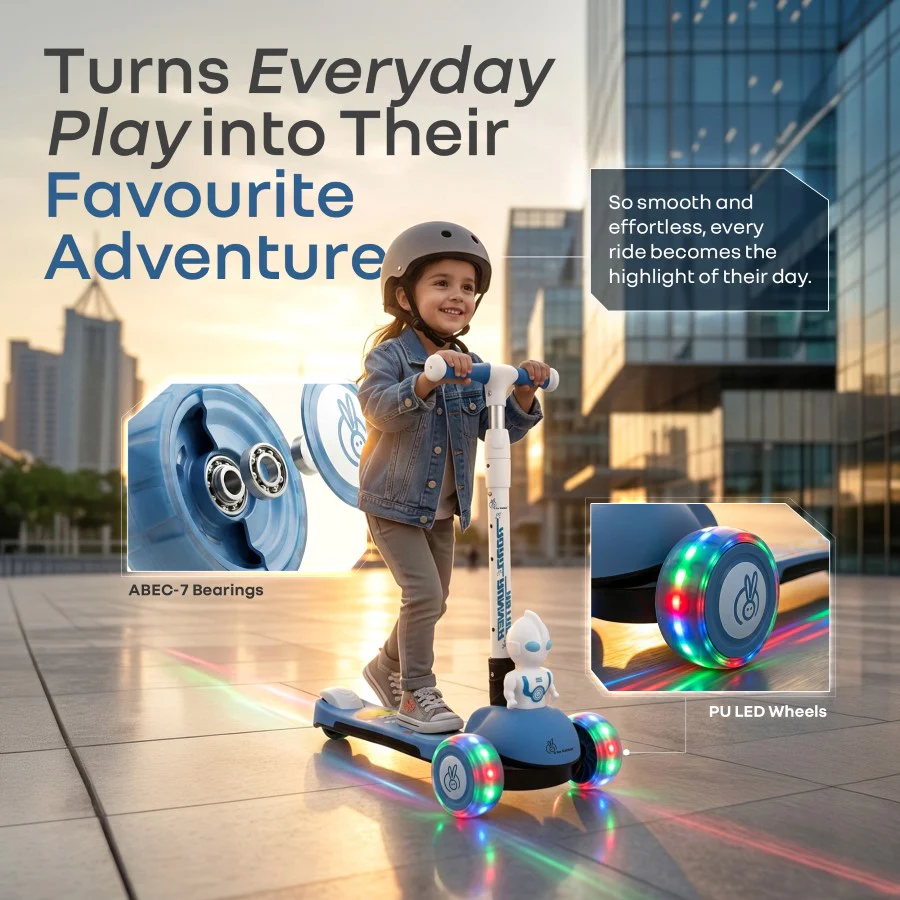 Road Runner Astro Scooter For Kids With PU LED Wheels - Blue - Image 2