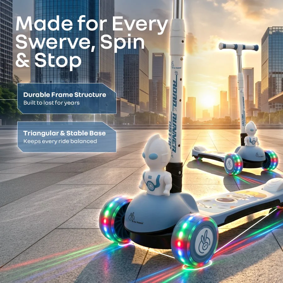 Road Runner Astro Scooter For Kids With PU LED Wheels - Blue - Image 6