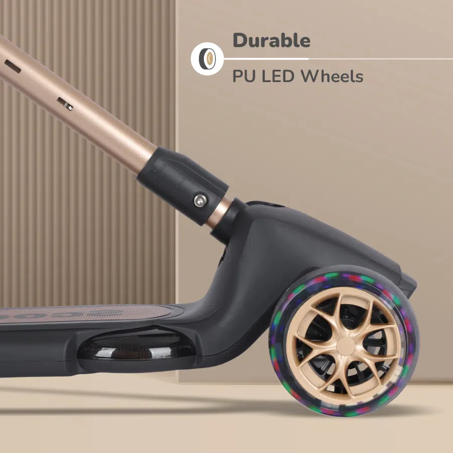 Road Runner Blaze Scooter For Kids With PU LED Wheels And LED lights - Black Gold - Image 3